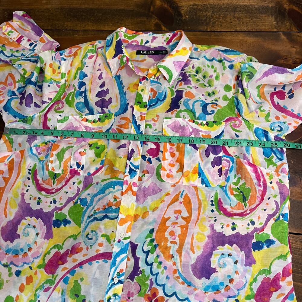 Lauren Ralph Lauren Watercolor Paisley Cotton Silk Button Front Shirt Women's 2X - Picture 8 of 8